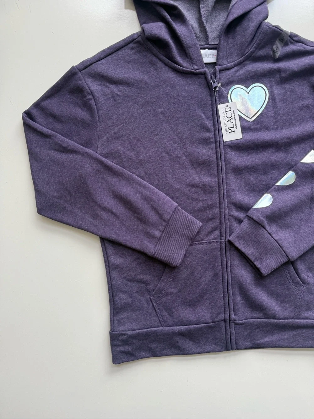 NWT The Children’s Place Heart Hoodie Purple and Silver Size 10/12